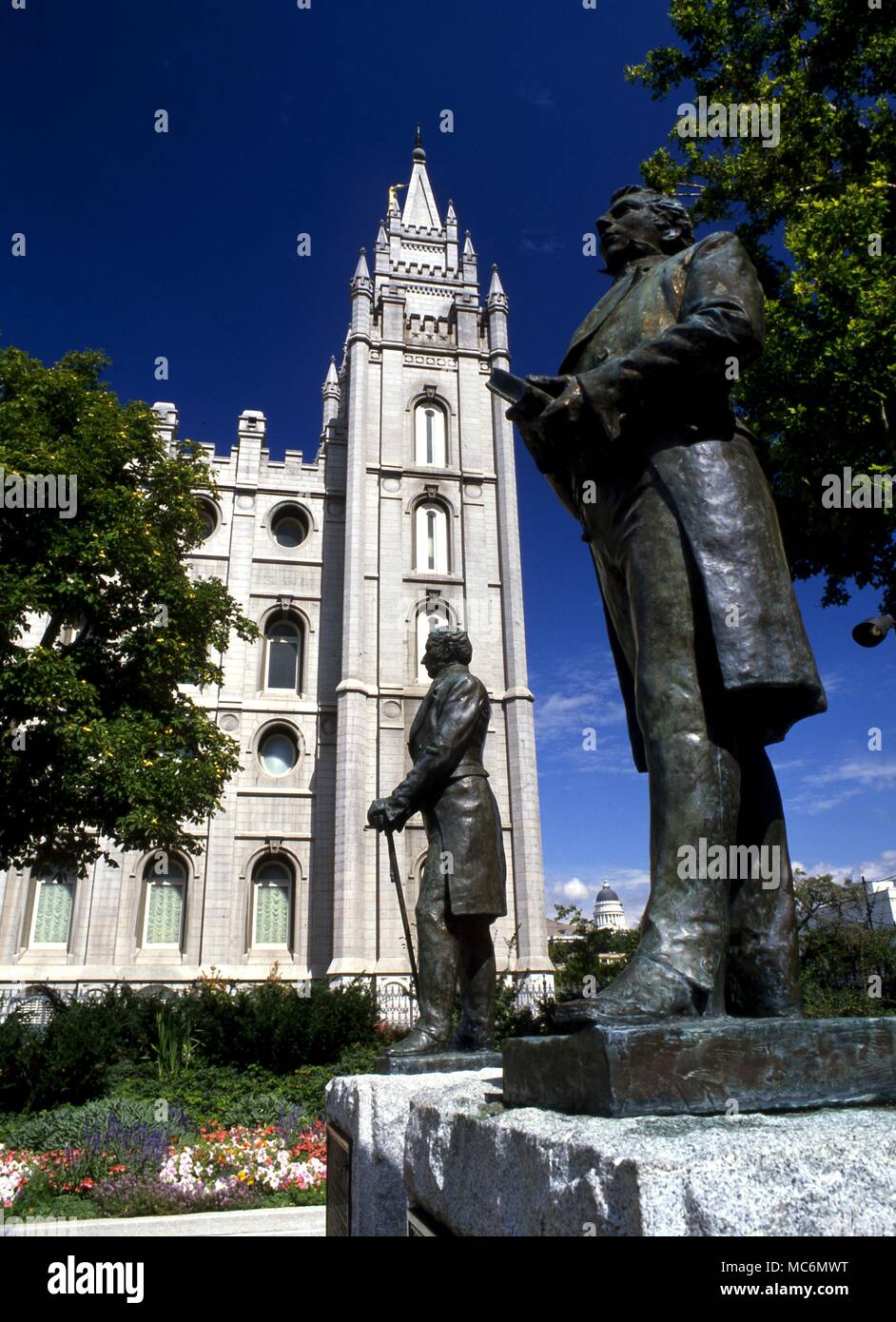 Les Mormons - Joseph Smith. Le prophète Smith, né le 23 décembre 1805, assassiné le 27 juin 1844. Statue en raison de Temple, Salt Lake City. Banque D'Images