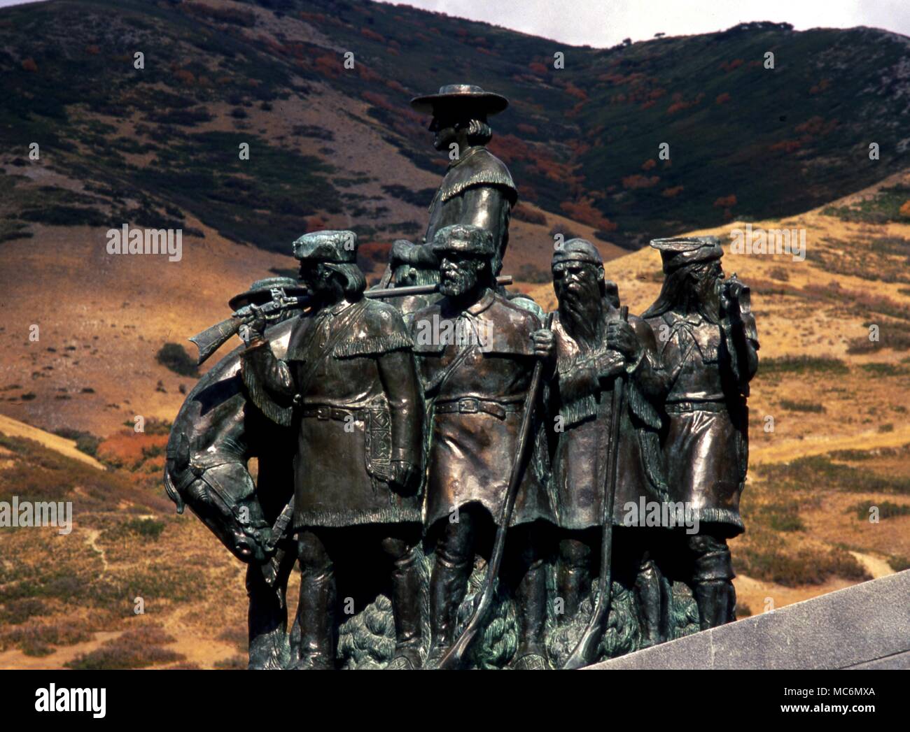 - Les premiers pionniers mormons. Groupe statue des premiers pionniers sur le "c'est l'endroit' monument à Salt Lake City. Banque D'Images