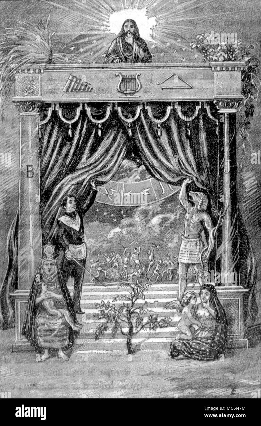 Gravure sur bois maçonnerie maçonnique française à partir de l'image B Clavel, histoire de la maçonnerie française titre tranlated 1860 Banque D'Images