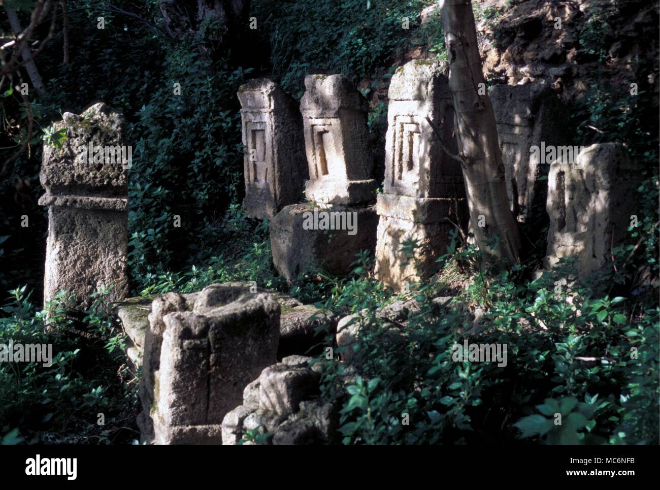 Tunisie Tophet tombes et monuments commémoratifs dans le Tophet près de Carthage (Tunis moderne) où la sépulture de ces sacrifiés aux dieux antiques Carthagian est préservée avec un hypogée lié de l'eau Banque D'Images