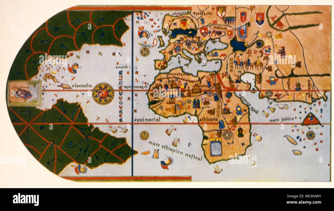 Cartes - Carte du CSR de la carte du monde de Juan de la Cosa, DAWN 1500 - la première à montrer les Amériques. Le processus d'impression à partir de 1912 si MO Synge, un livre de la découverte . Banque D'Images