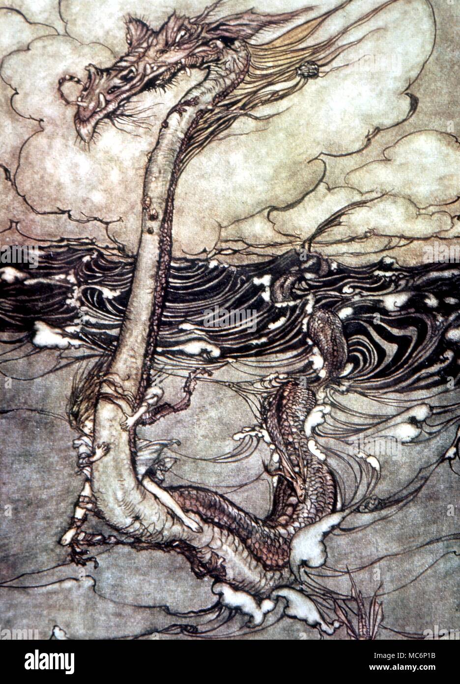 Monstres - serpent de mer par Arthur Rackham. Du livre arc-en-ciel', 1909 Banque D'Images