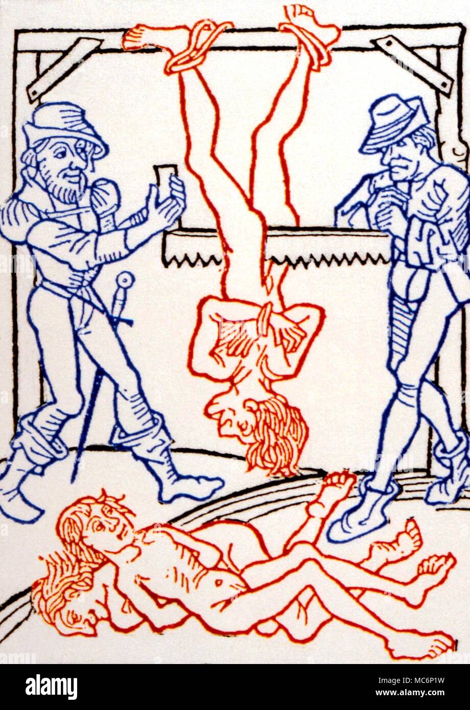 La Torture - Sciage dans deux de 1474 Gravure sur bois, de 'Speculum dans Abominatium Oculis Domini', par Franciscus de Leipzig, Grontius Banque D'Images