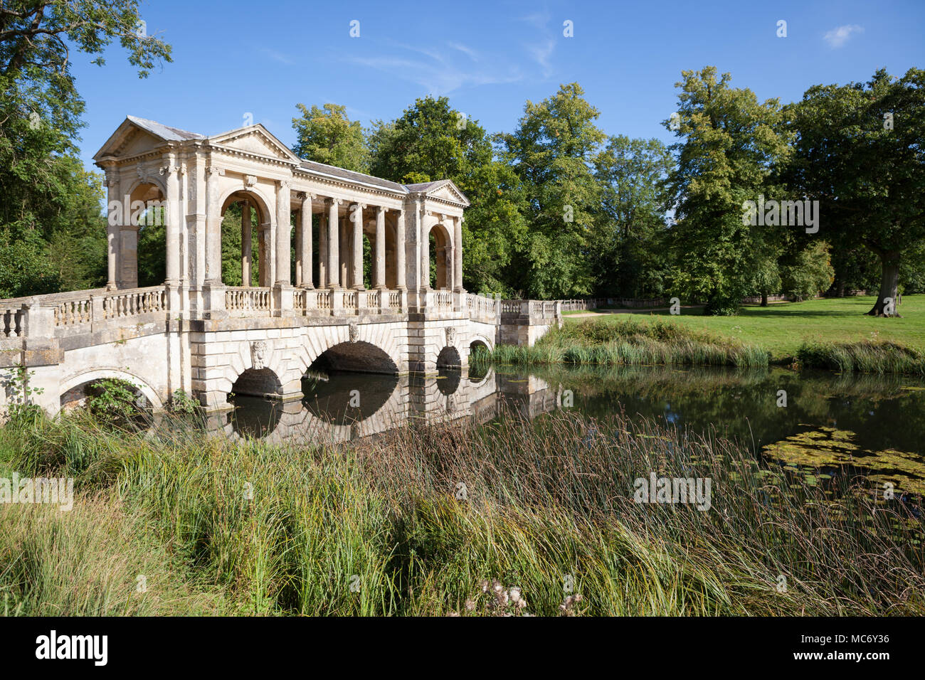 Le pont palladien, Stowe paysage de jardins, Stowe House, dans le Buckinghamshire, Angleterre, RU Banque D'Images