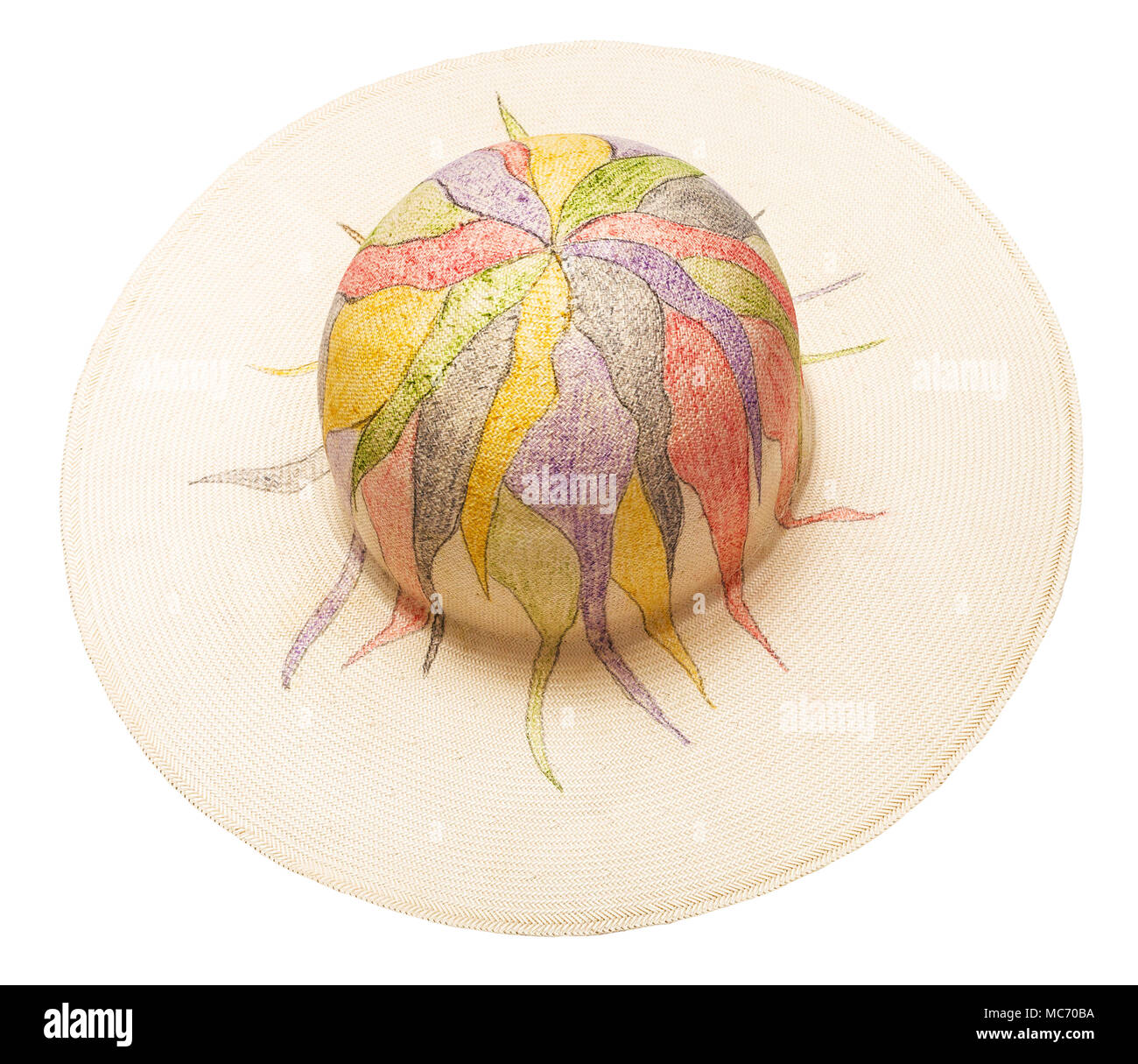 Chapeau de paille à bords larges et couronne peint isolé sur fond blanc Banque D'Images