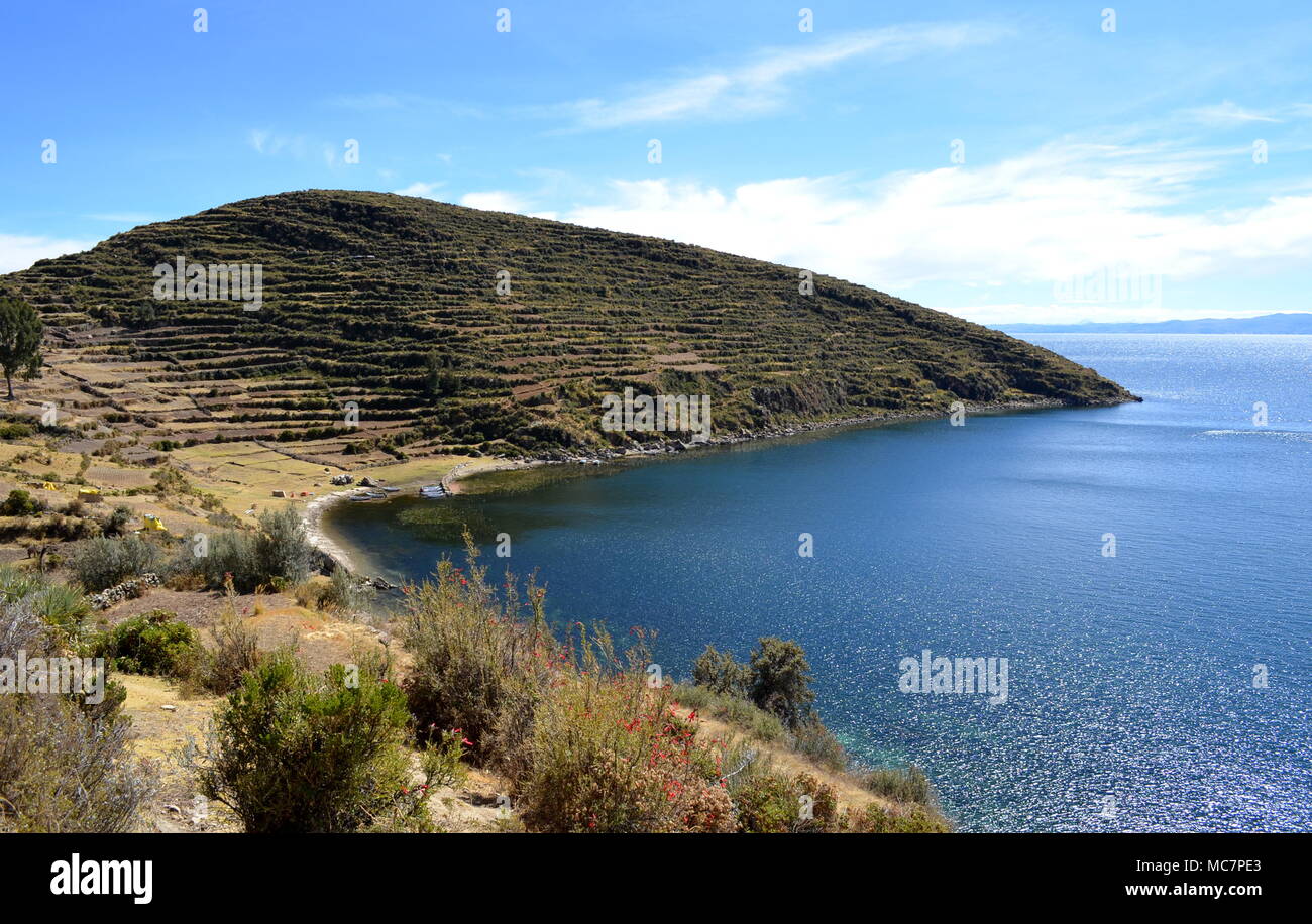 Vues à partir de la Isla del Sol sur le lac Titicaca en Bolivie Banque D'Images