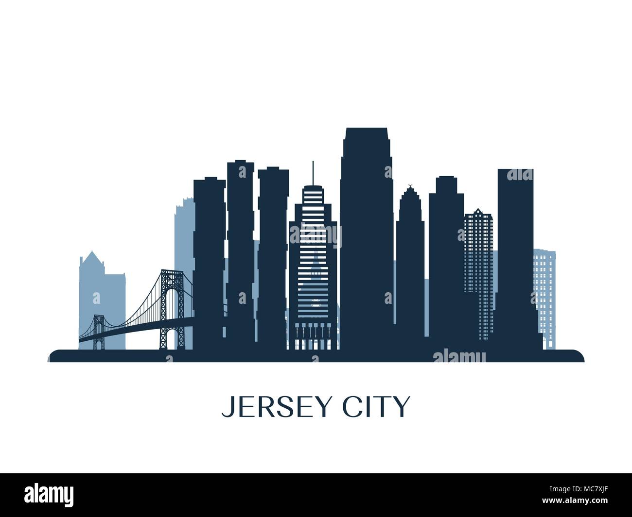 Jersey City skyline, silhouette monochrome. Vector illustration. Illustration de Vecteur