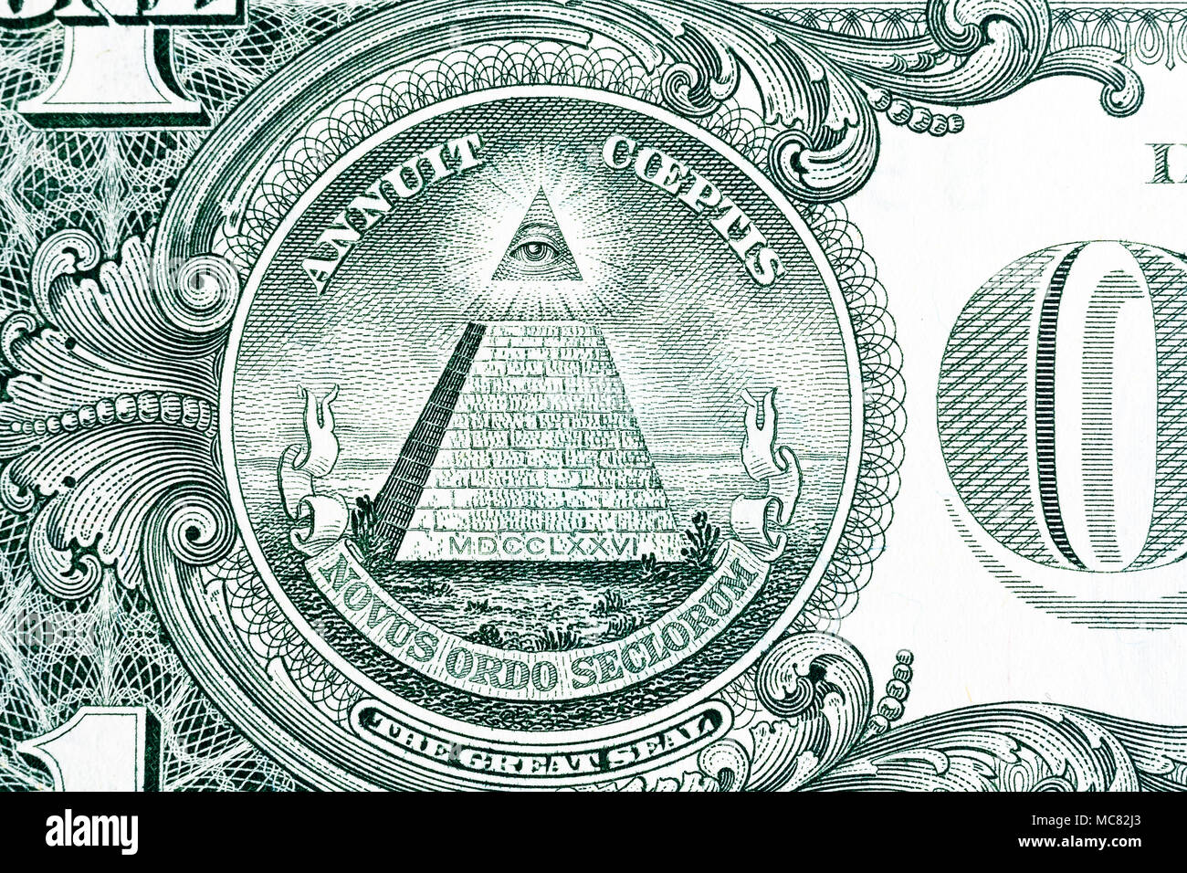 Partie d'un dollar note avec grand sceau une macro shot. Banque D'Images