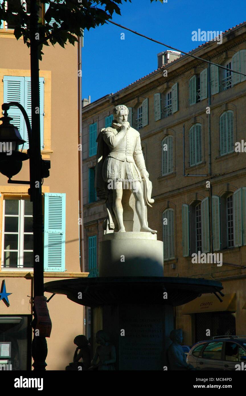 Statue d'Adam de Craponne, au sommet de la fontaine de Craponne à Salon : il a introduit un système de canaux qui ont apporté de l'eau pour salon de coiffure. Craponne était un ami de Nostradamus. Banque D'Images