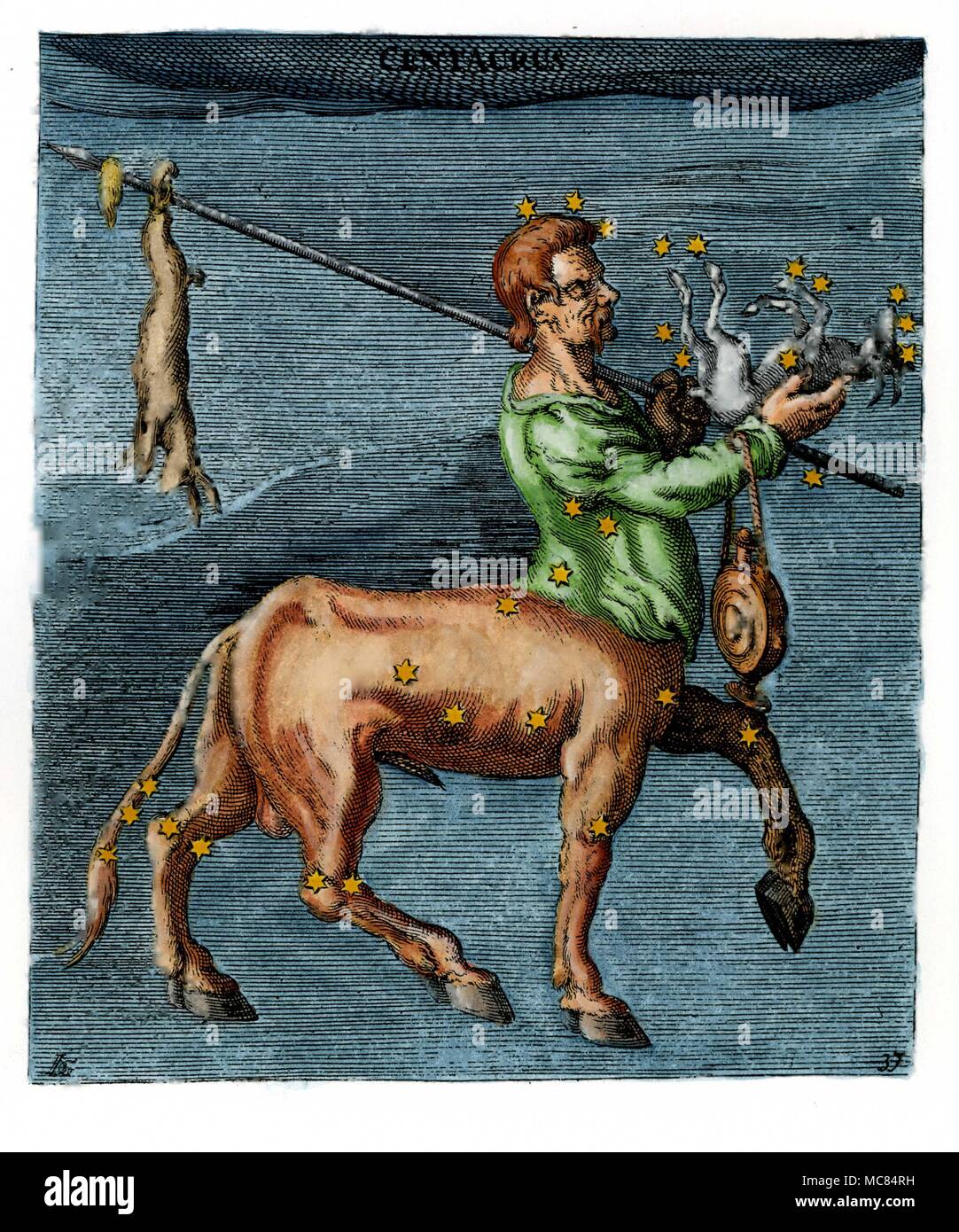 La constellation du Centaure, dangling Bestia - un dix-septième siècle illustration à la main, basé sur le neuvième siècle illumination dans l'Aratus à Leyde. Aratus était né vers 315 avant J.-C., et a écrit son livre sur les constellations pour la règle de Macédoine. Banque D'Images