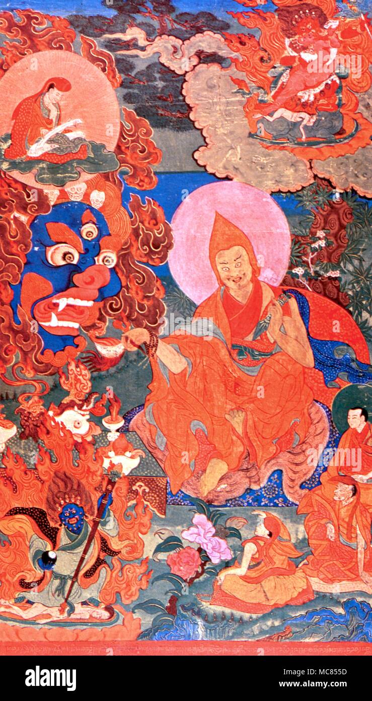 Les démons Le démon Mahakala avec le moine-Gyun-Ston Rdo-Rje Kalachakra-Dpal du Tibet. À partir de l'édition de 'Gouchoud la mythologie asiatique', 1932. Banque D'Images