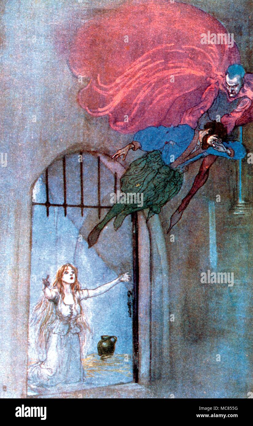 La scène de la prison des démons le Faust de Goethe. Scène d'Goaethe's play 'Faust' dans la traduction par A. Hayward. Illustré par Willy Pogany, 1908. Banque D'Images