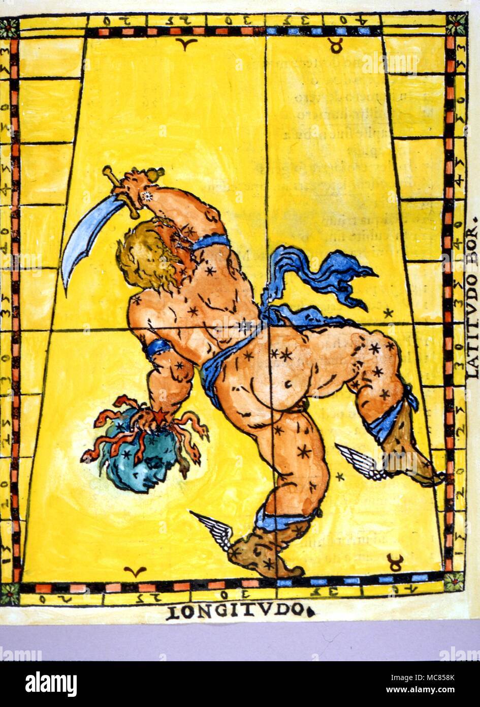 Constellation de Persée Persée avec l'étoile Algol, mal situé dans la tête de la méduse. De Giovanni Paolo Gallucci's Theatrum Mundi Venise 1588 Banque D'Images