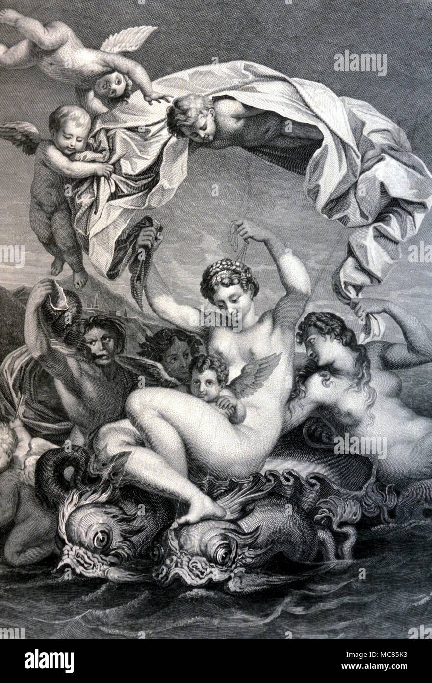 La mythologie grecque. 'Triomphe de Galatée" - gravure par Blanchard Senior, après la peinture de Domenichino. À partir de l'édition 1875 de l'Art Journal" Banque D'Images