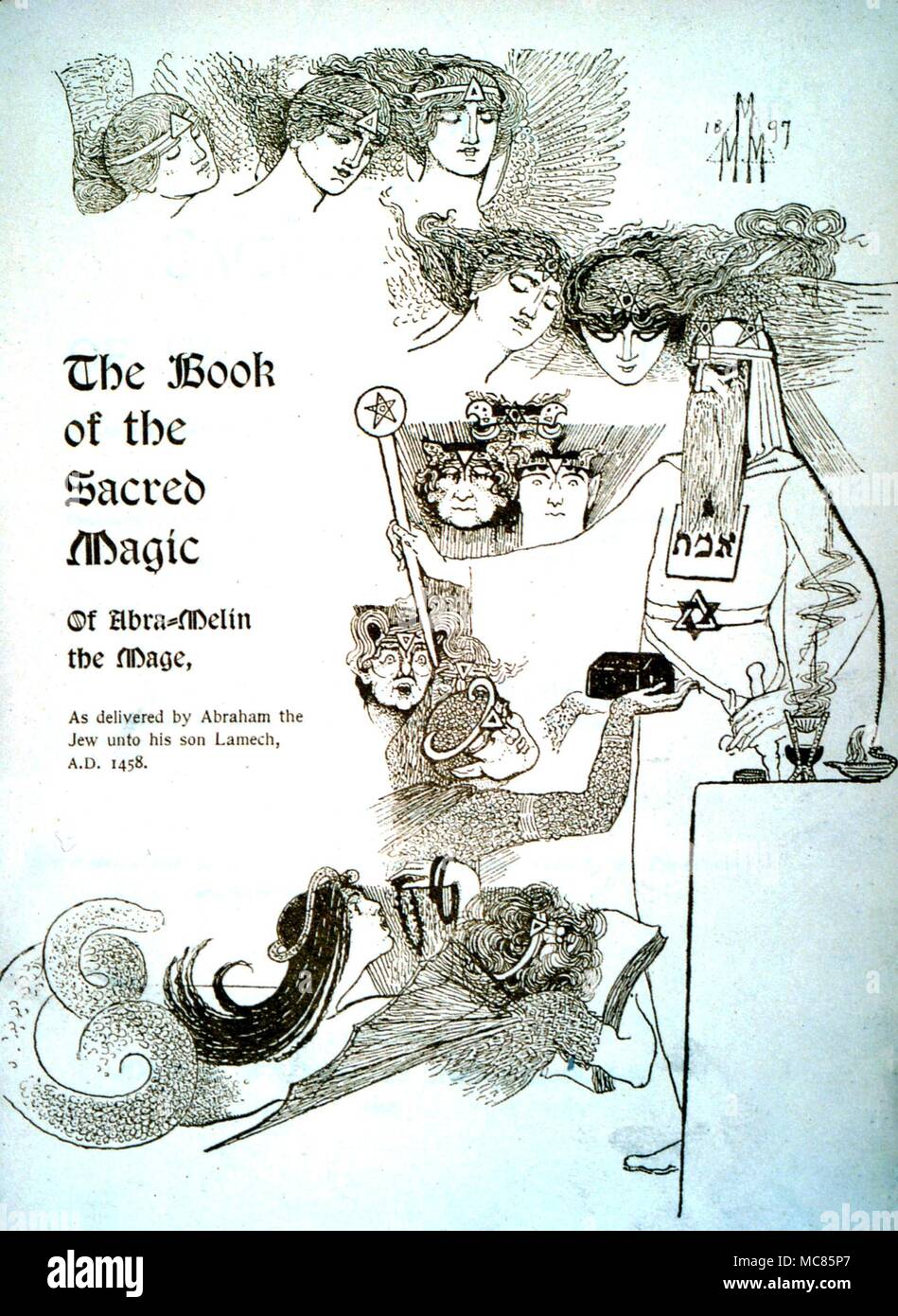 GRIMOIRE Titlepage des prétendues "Abra-Melin', le livre de la magie sacrée, par S L McGregor Mathers, 1898 Banque D'Images