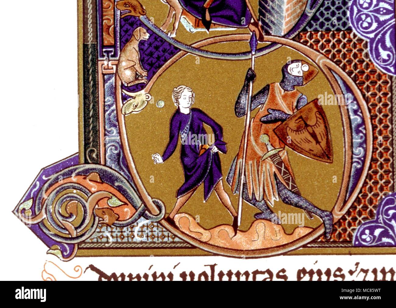 David et Goliath géant Détail de la lettre B (pour) à partir d'un Psautier Beatus page, écrit en France vers le milieu du 13e siècle. De l'imprimé du 1901 Banque D'Images