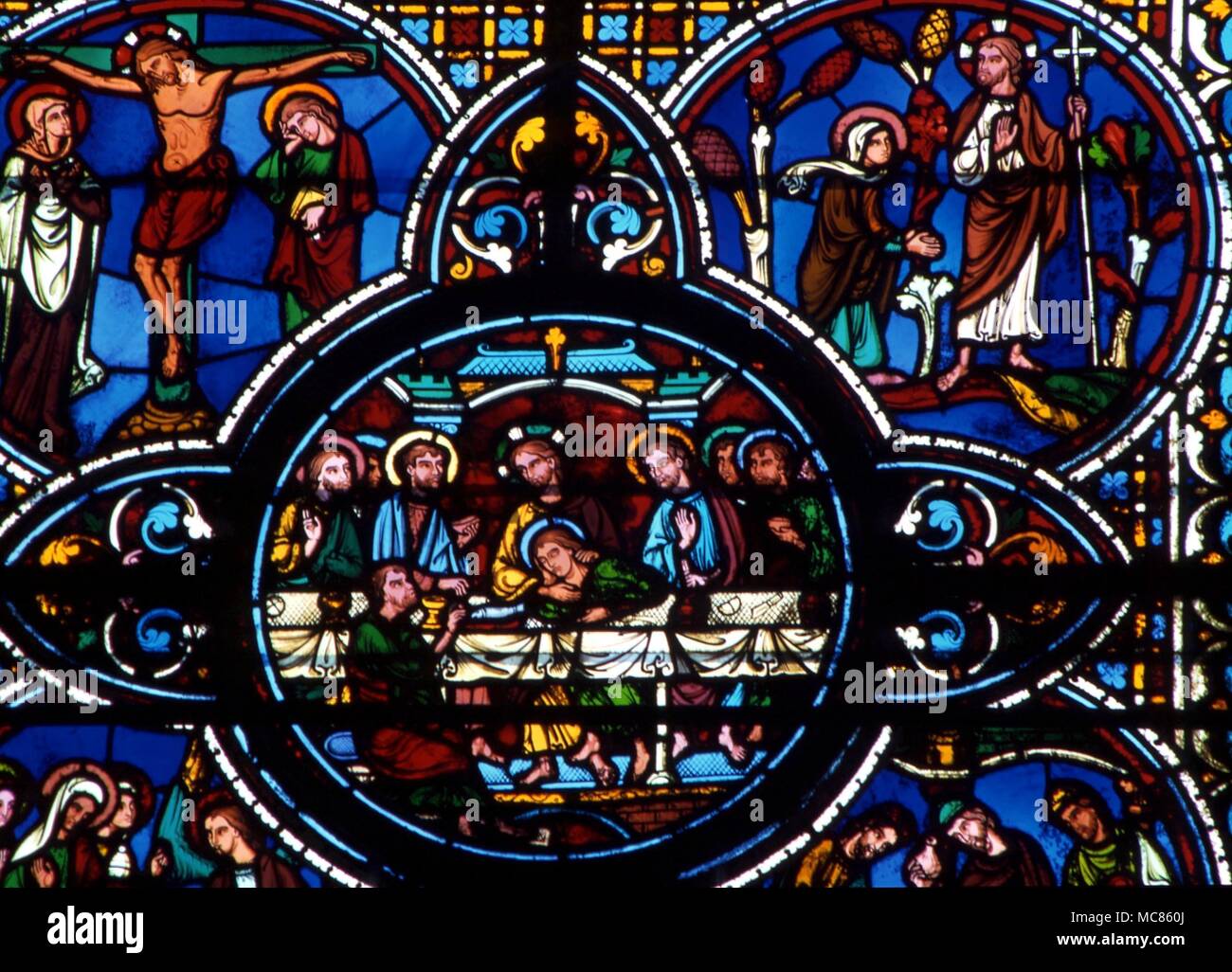 CHRISTIAN la Dernière Cène, le vitrail de l'église de St Pierre, Chartres Banque D'Images