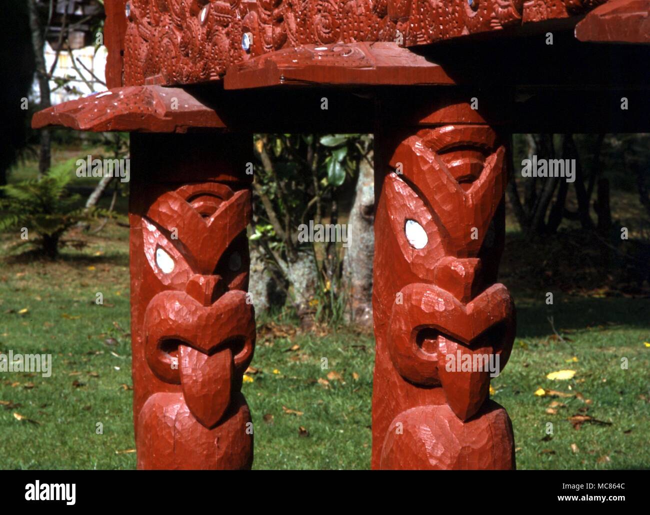 Maori maori meeting house, détail, Rotorua Whakarewarewa, Banque D'Images