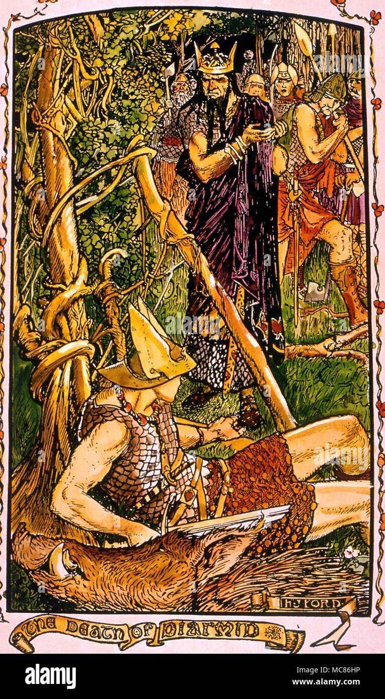 La mythologie celtique, la mort du héros Diarmid. Illustration par H J Ford, d'Andrew Lang's 'le livre de Romance, 1902 edition Banque D'Images