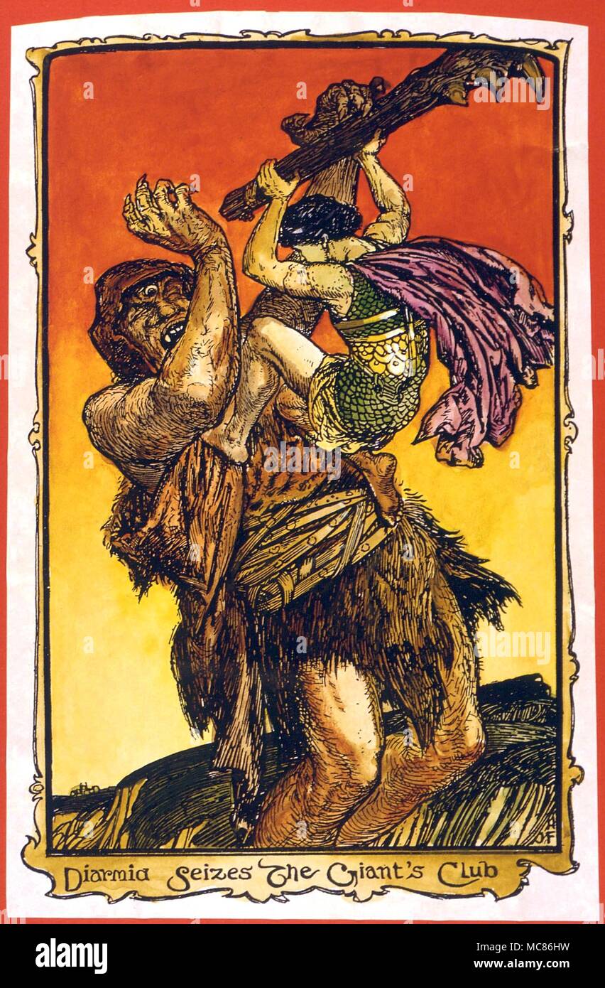 La mythologie celtique Diarmid, les combats avec le géant, s'empare de son club. Illustration par H J Ford, d'Andrew Lang's 'le livre de Romance, 1902 edition Banque D'Images