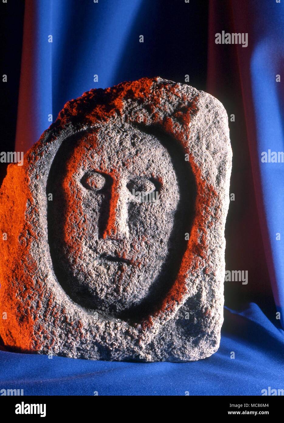 Tête celtique trouvés dans un champ à Shipley, West Yorkshire. Dans la collection de musée Château Cliffe, Keighley, West Yorkshire. Date inconnue Banque D'Images