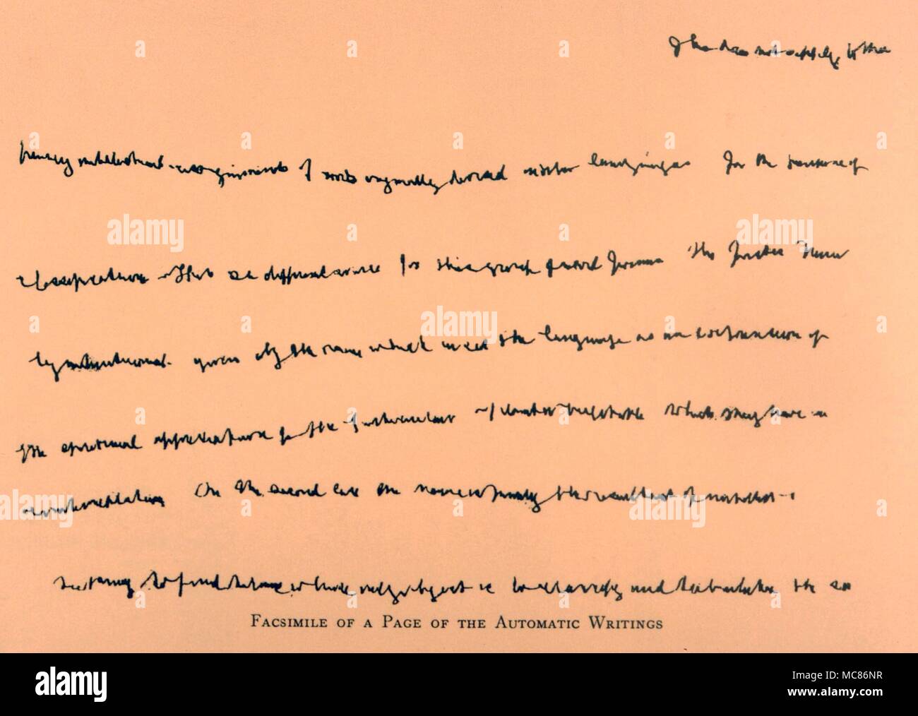 Script automatique après le fac-similé de l'écriture automatique prévision de l'entrée de la Première Guerre mondiale, obtenu par 1909-12 John Alleyne, de F. Bligh Bond's 'La colline de Vision', 1919 Banque D'Images