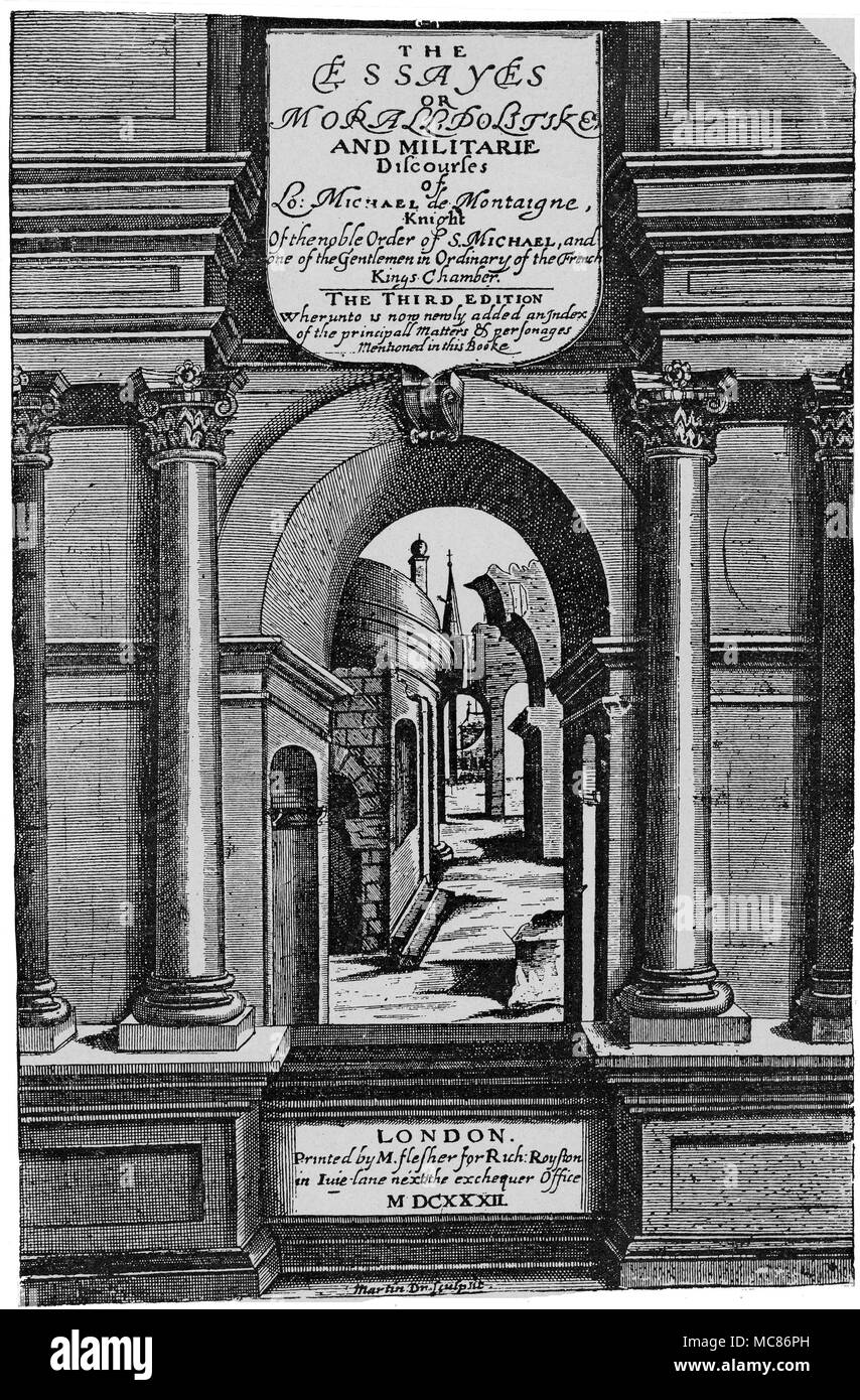 SHAKESPEARE - LE BACON-DÉBAT DE SHAKESPEARE première illustration de l'Shakespeare-Bacon controverse : la troisième édition de Michel de Montaigne, l'essayes ou Morall Politike Militarie, et discours, 1632. Pour de plus amples informations, voir 'Shakespeare et Bacon : Peuvent-elles être conciliées ? Rapport d'un débat (janvier 1900) entre Appleton Morgan et Isaac Platt Hall'', à nouveau Shakespeareana, Tome II, N°2-3 1903 April-Jul, pp. 49ss. ' Banque D'Images