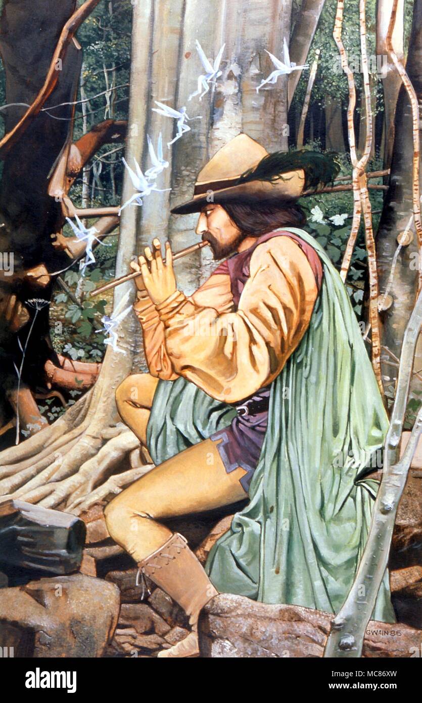 La mythologie de la peinture de Robin Goodfellow, jouant de la flûte, par Gordon Wain, 1985 Banque D'Images