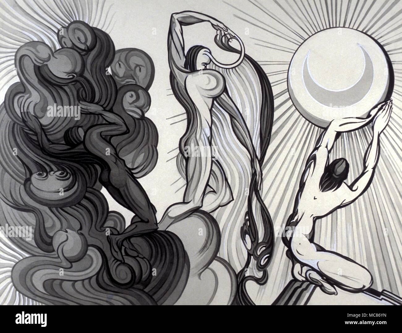 'Cabale la première heure de la nuit' - illustration de cabalistiques juive légende, par Fay Pomerance, circa 1959 Banque D'Images