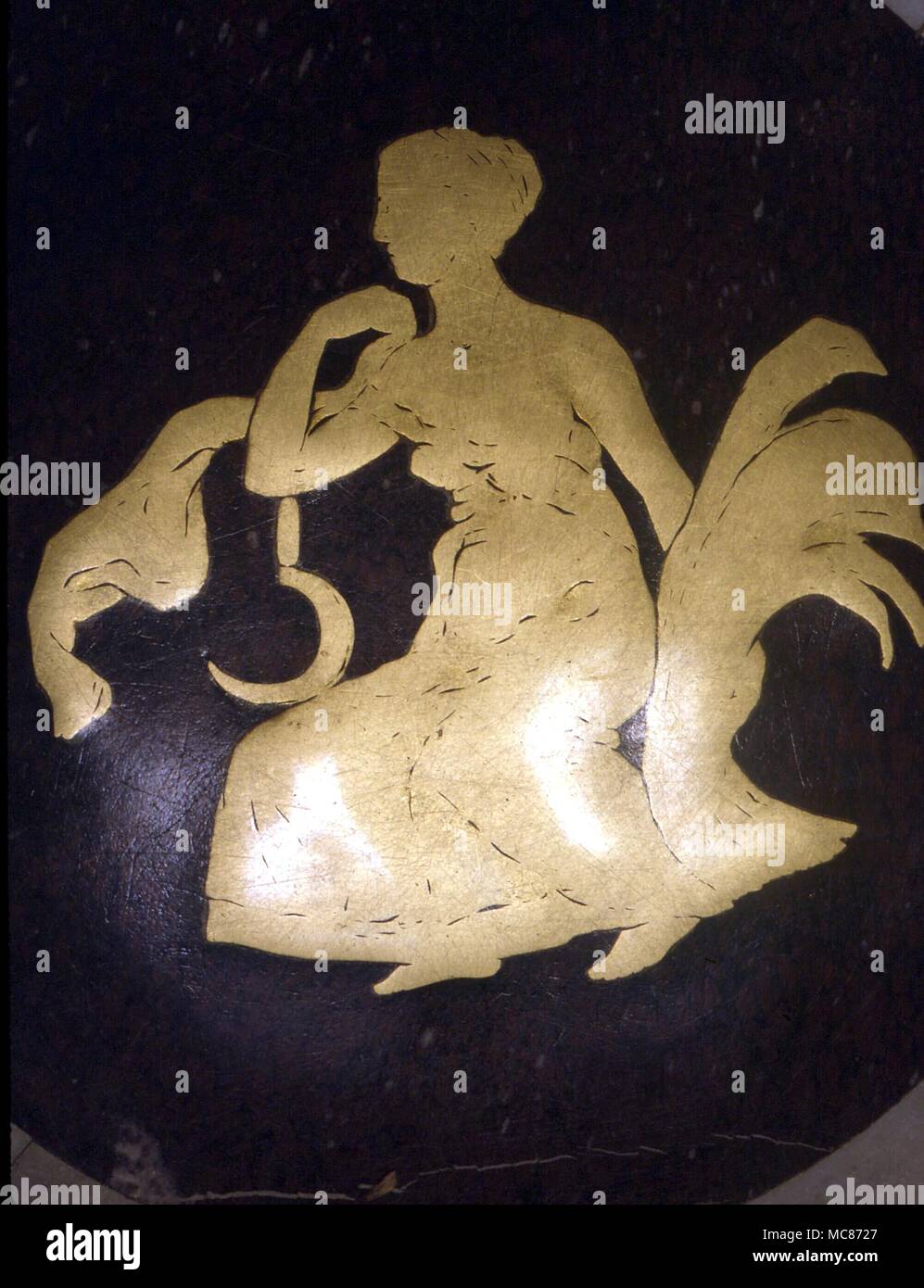 Astrologie - cercle zodiacal, l'ensemble des images en laiton à l'intérieur d'un en surround, dans le plancher de la Library of Congress Hall. Washington DC. 19e siècle. La Vierge Banque D'Images