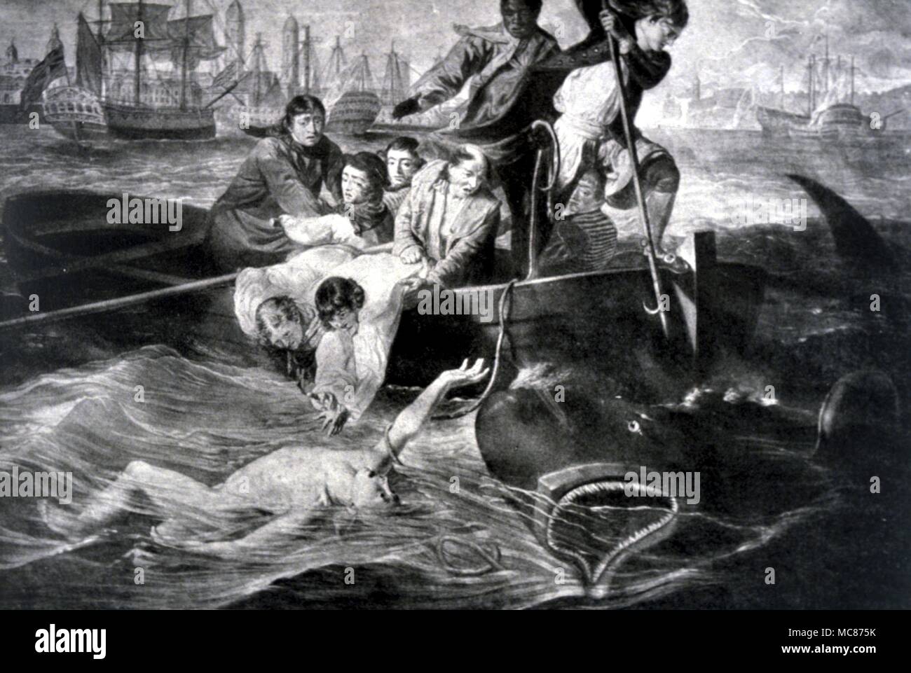 "La jeunesse monstres sauvé d'un Shark'. Reproduction de gravure par Valentine Green, après la peinture de John Singleton Copley, 1779 Banque D'Images