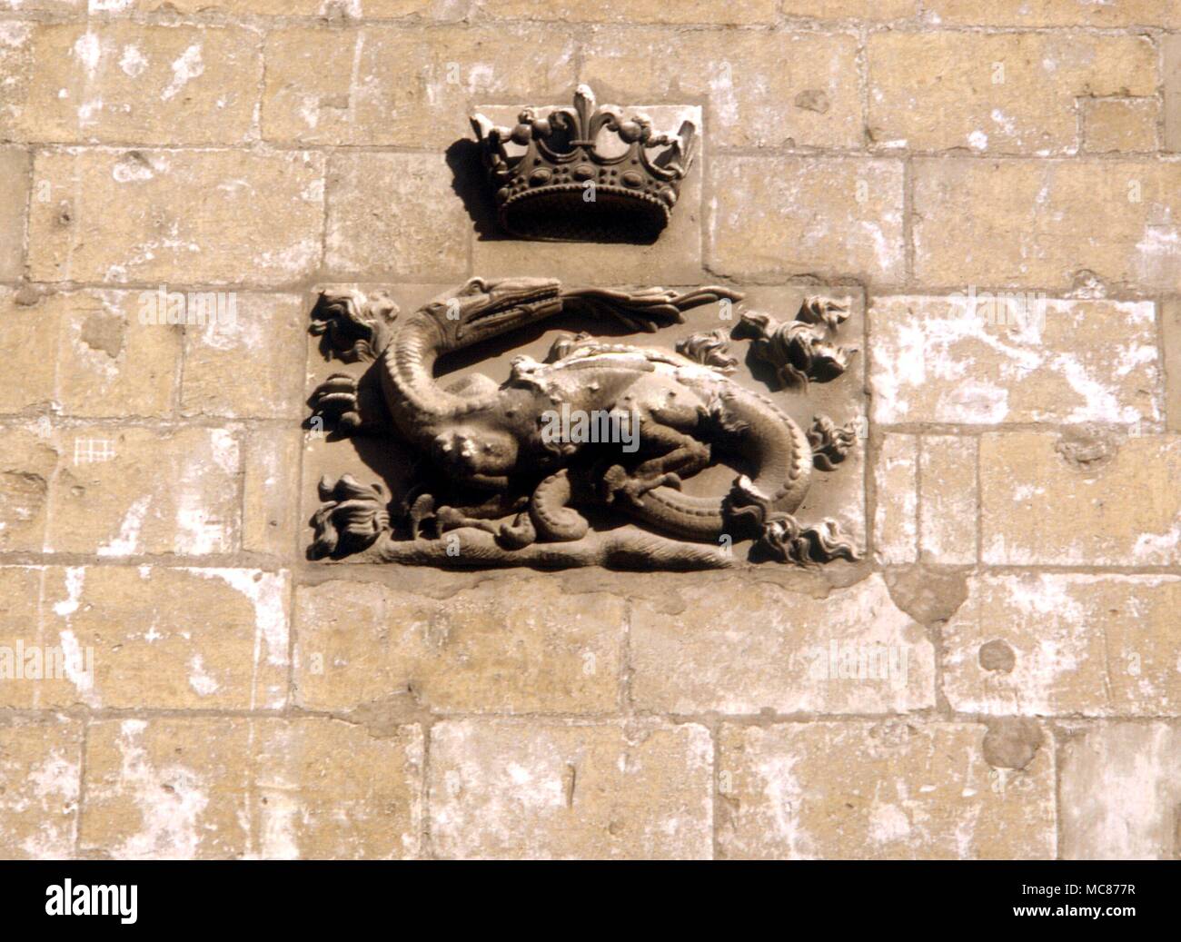 Salamander sur les murs de l'escalier orné du château de Blois, symbole du roi François I De France Banque D'Images