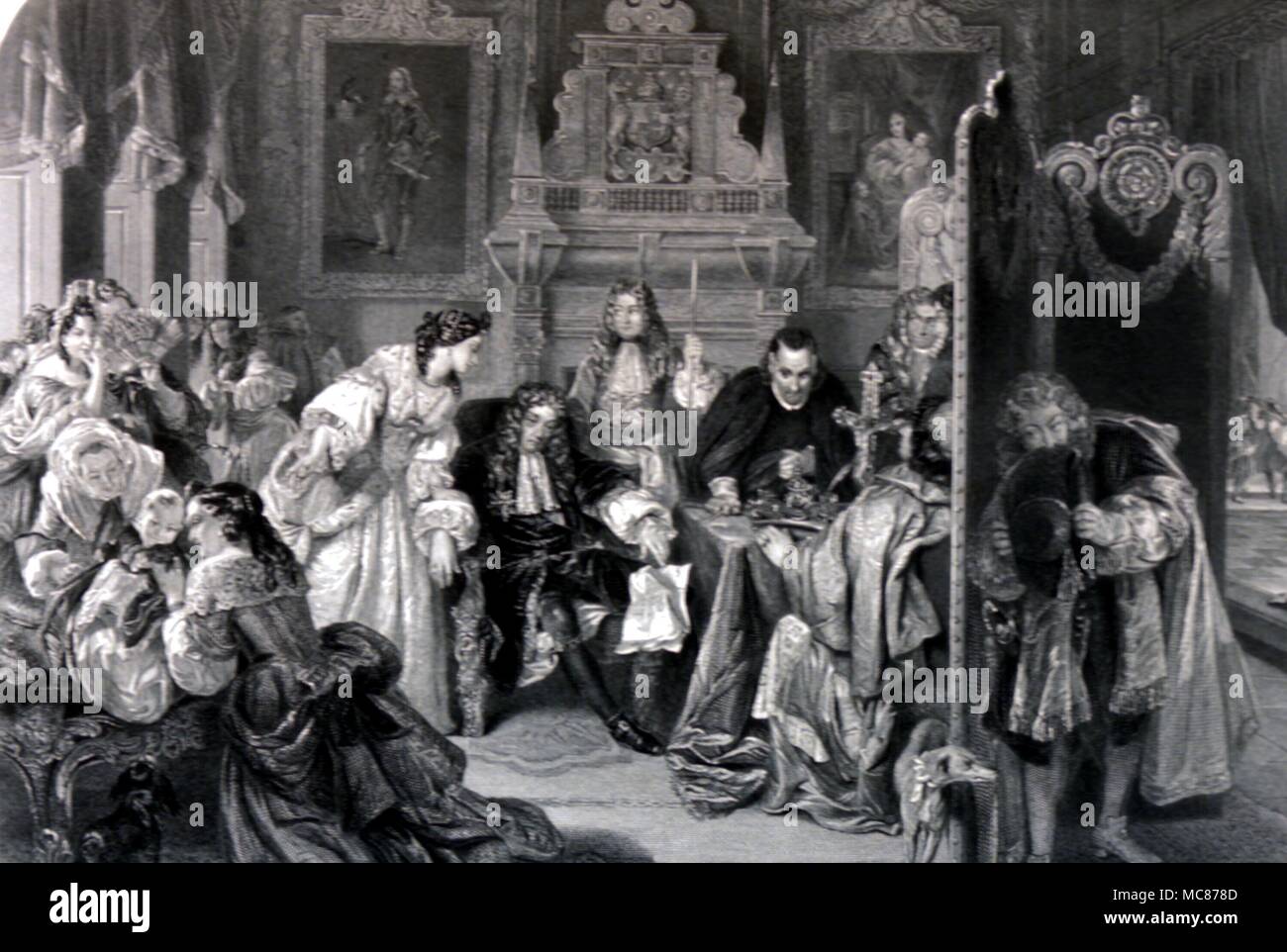 Histoire - BRITISH James II recevoir des actualités de l'atterrissage de Prince d'Orange. Gravure par F.A. Heath, de la peinture par EM Ward. 1867. Banque D'Images