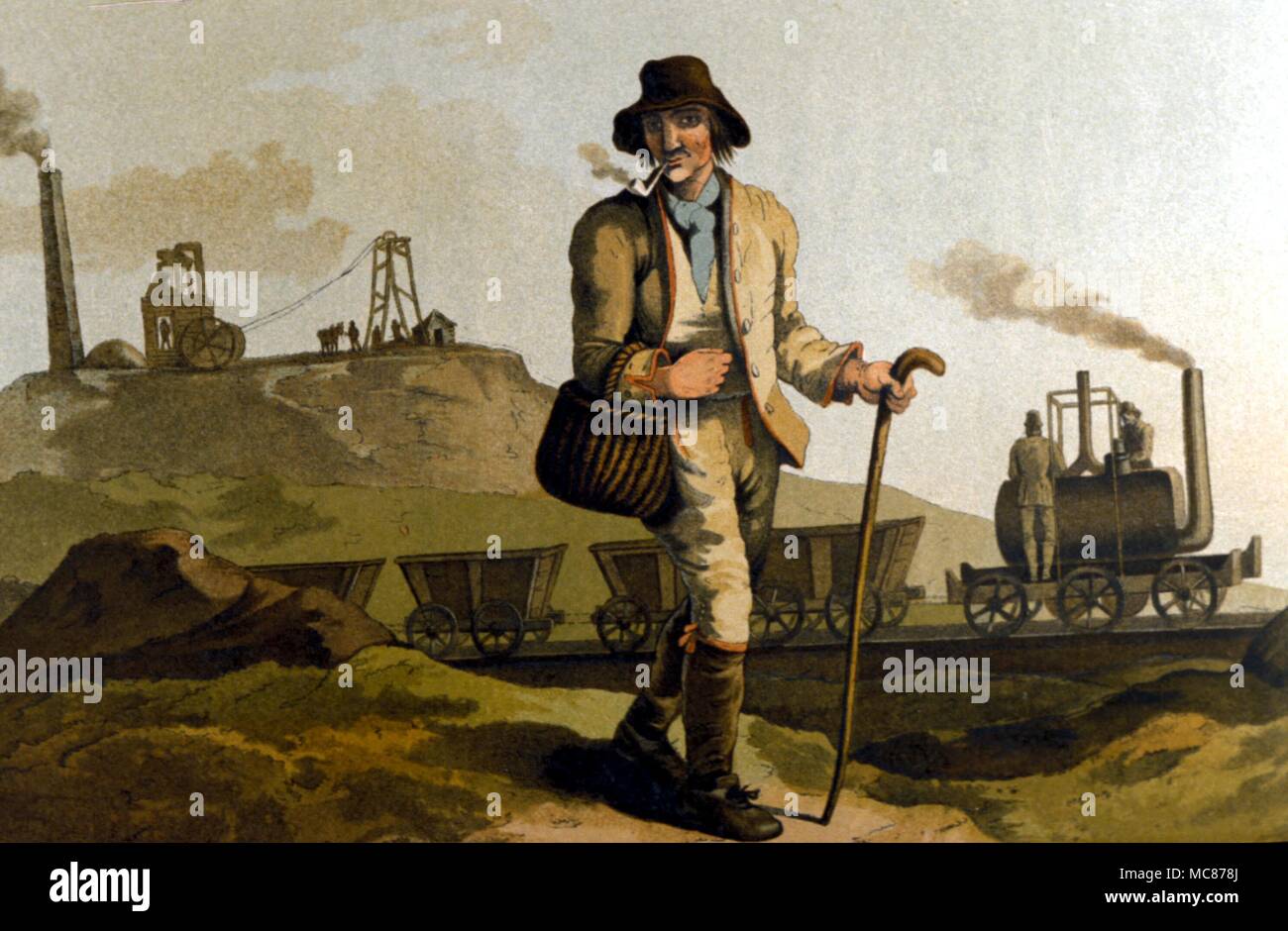 Histoire - Le 'british' Collier avec une machine à vapeur. Lithographie de 1885, de 'Le Costume de Yorkshire', Geoffrey Walker, pub. Par Richard Jackson. Banque D'Images