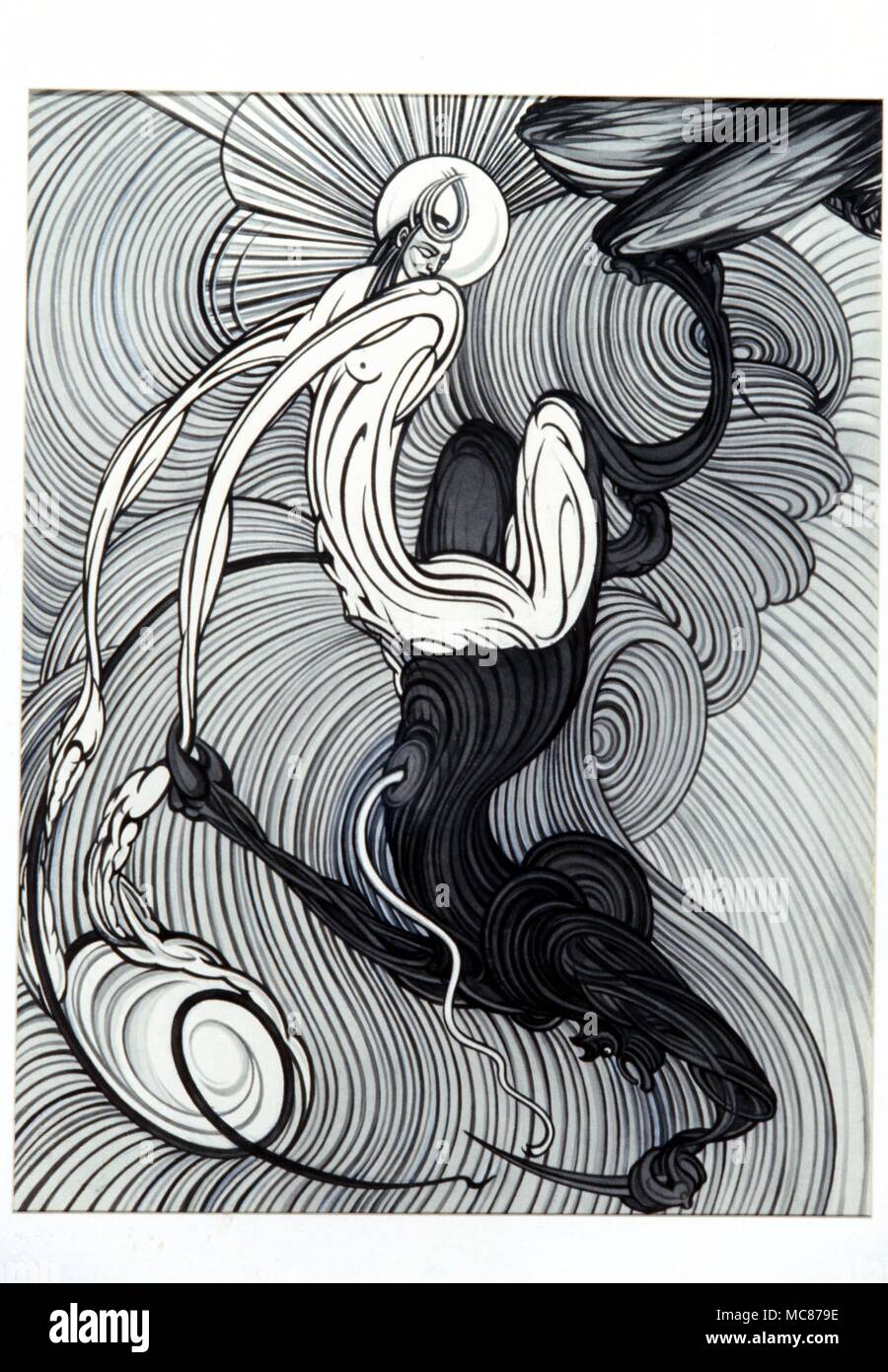 Mythe égyptien - OSIRIS & RÉGLER "l'assassinat d'Osiris par jeu' - illustration de la légende d'Osiris par Fay Pomerance, vers 1959. Collection privée. Banque D'Images