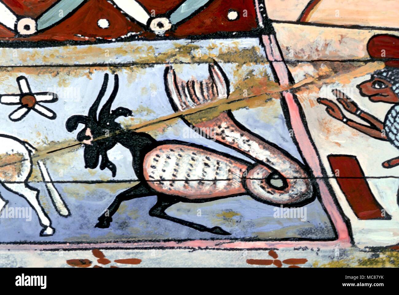 L'astrologie égyptienne. Le signe du zodiaque Capricorne peint sur le couvercle intérieur du cercueil d'une momie égyptienne. Deuxième siècle de notre ère. Banque D'Images