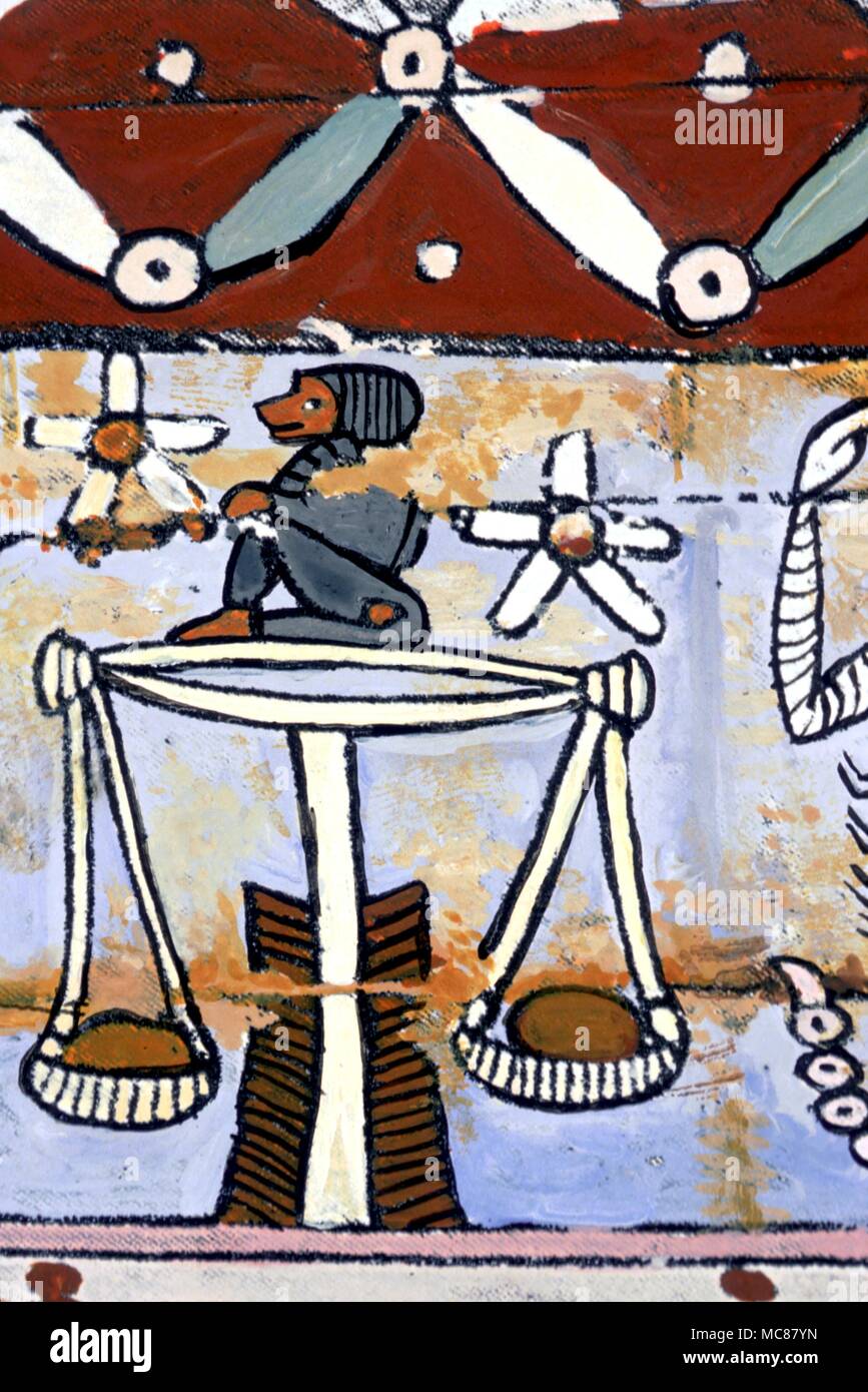 L'astrologie égyptienne. Le signe du zodiaque Balance peint sur le couvercle intérieur du cercueil d'une momie égyptienne. Deuxième siècle de notre ère. Banque D'Images