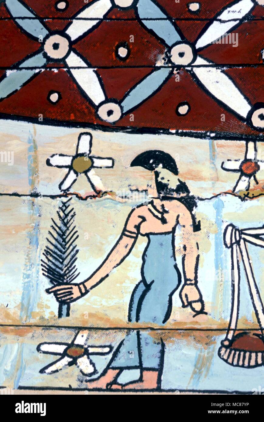 L'astrologie égyptienne. Le signe du zodiaque Vierge peinte sur le couvercle intérieur du cercueil d'une momie égyptienne. Deuxième siècle de notre ère. Banque D'Images