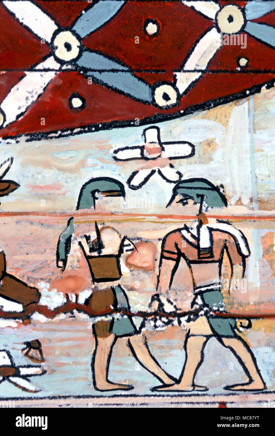 L'astrologie égyptienne. Le signe du zodiaque Gémeaux peint sur le couvercle intérieur du cercueil d'une momie égyptienne. Deuxième siècle de notre ère. Banque D'Images