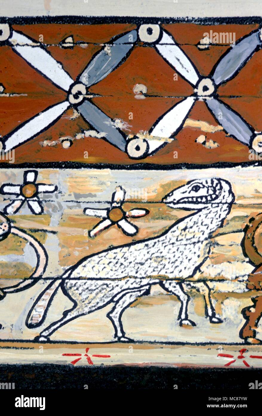 L'astrologie égyptienne. Le signe du zodiaque Bélier peint sur le couvercle intérieur du cercueil d'une momie égyptienne. Deuxième siècle de notre ère. Banque D'Images