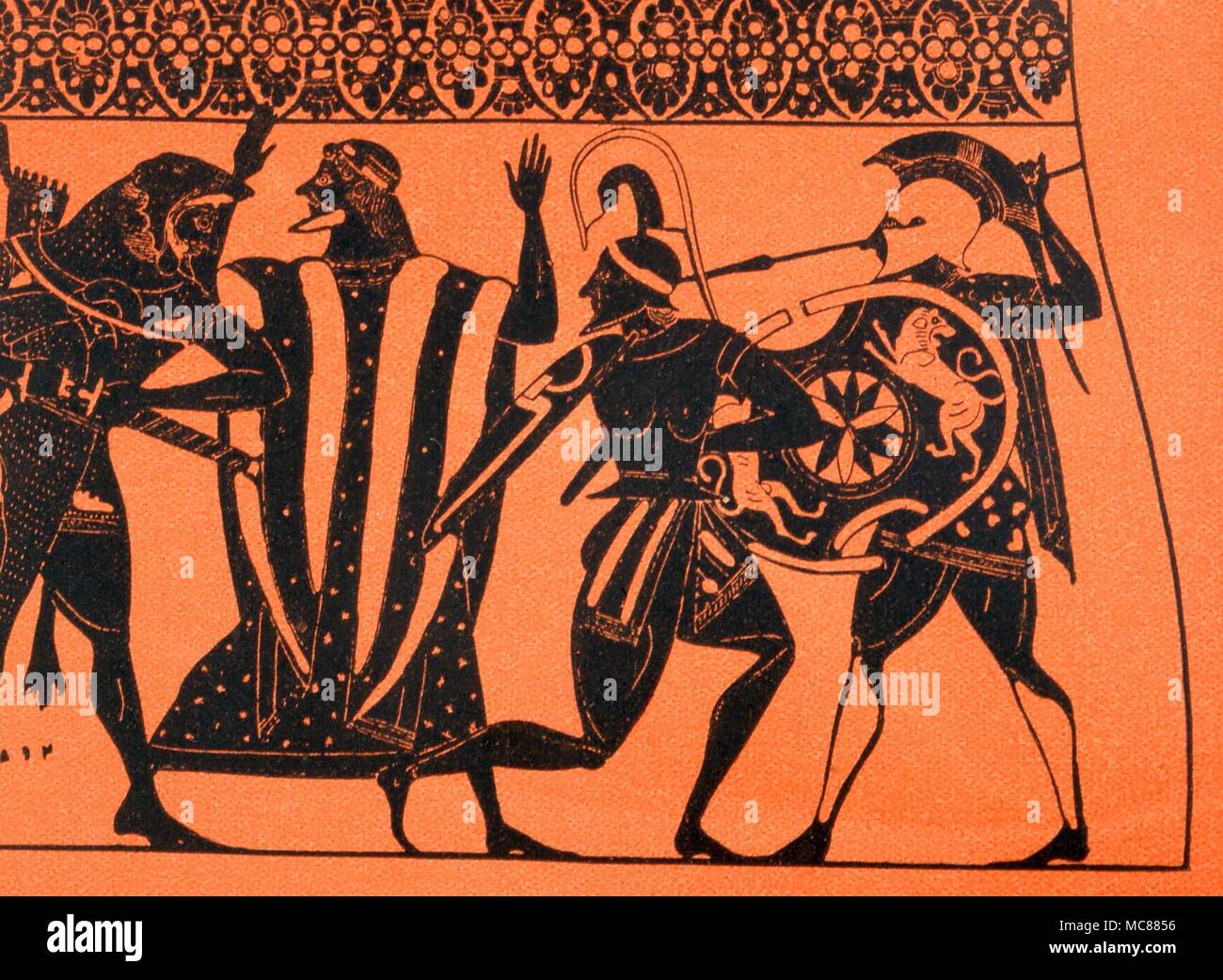 La mythologie grecque Amuletic dessins sur un shiled grec. Œuvres dérivées d'amphores du 6ème siècle Banque D'Images