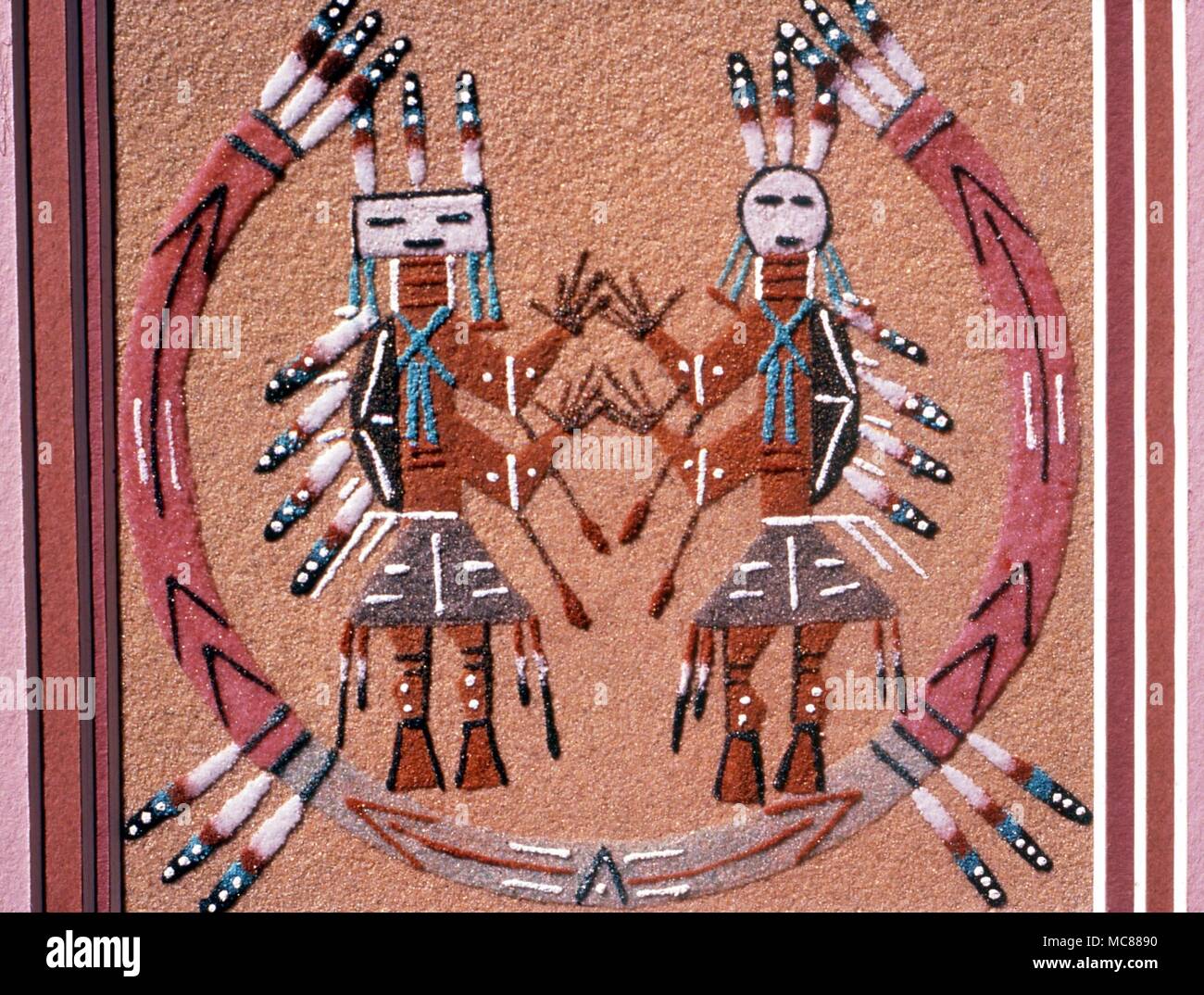 Les Indiens de l'AMÉRIQUE DU NORD - une peinture sur sable Navajo rendu moderne d'un thème traditionnel Banque D'Images