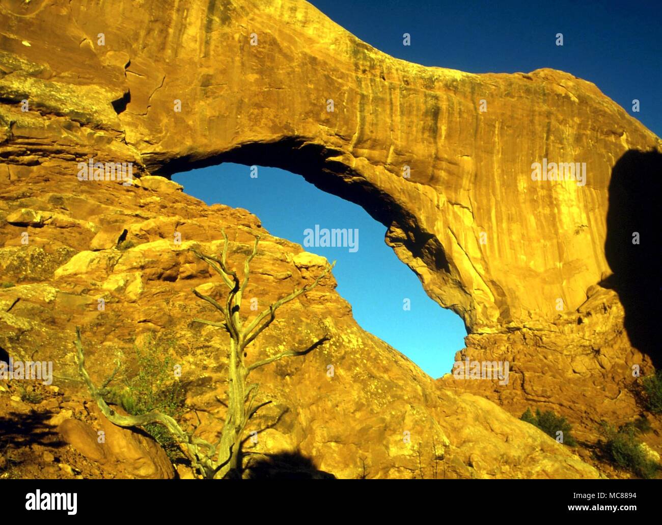 Les Indiens de l'AMÉRIQUE DU NORD sacré pour les Indiens d'Amérique du Nord ont été beaucoup des anciens arches dans les zones désertiques. Arches à Arches Natinal Park Banque D'Images
