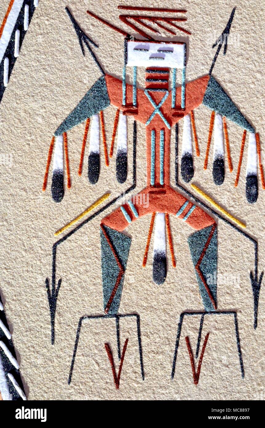 Les Indiens de l'AMÉRIQUE DU NORD - une peinture sur sable Navajo rendu moderne d'un thème traditionnel Banque D'Images