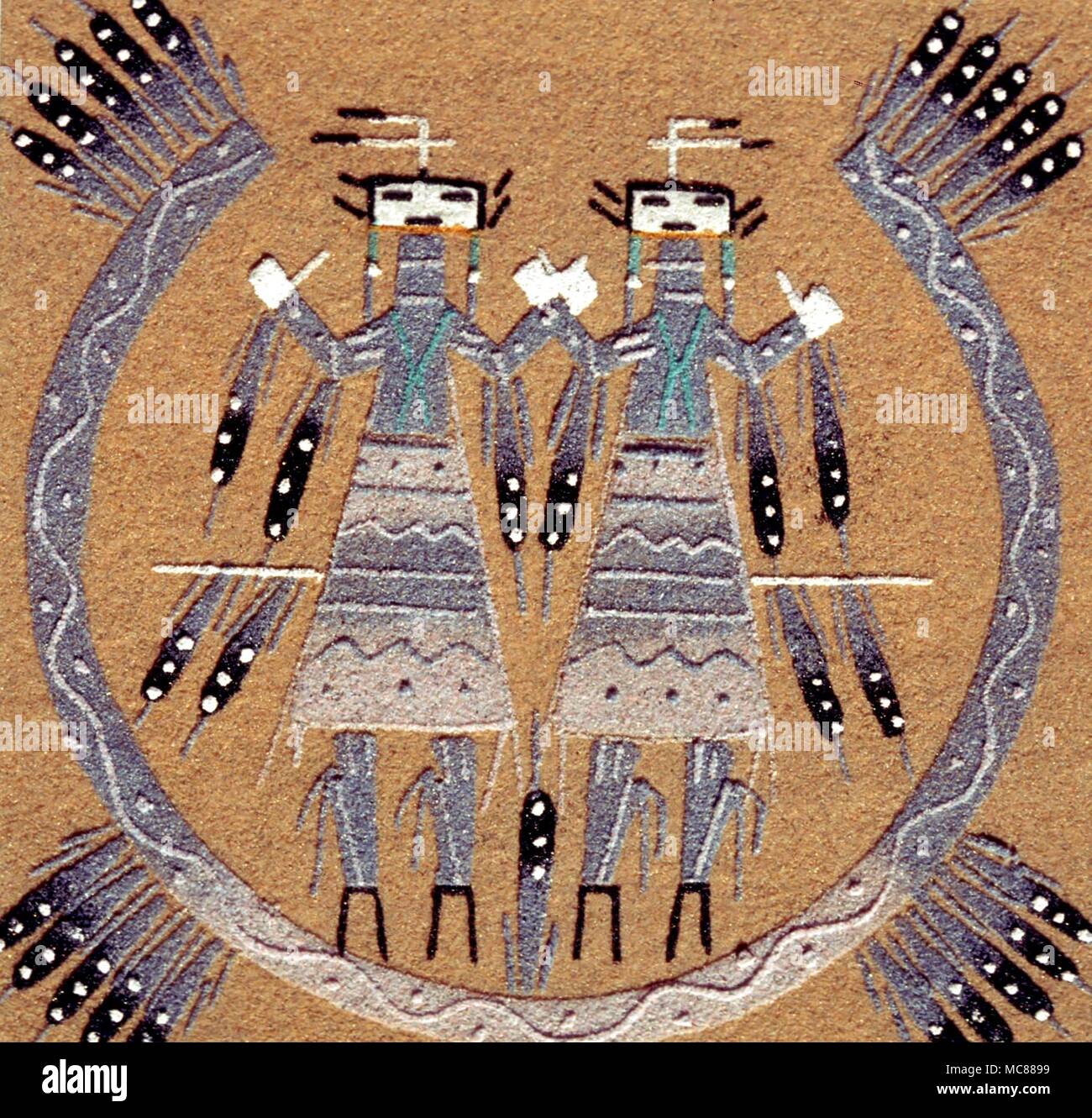 Les Indiens de l'Amérique du Nord - la peinture de sable Navajo - un rendu moderne d'un thème traditionnel Banque D'Images