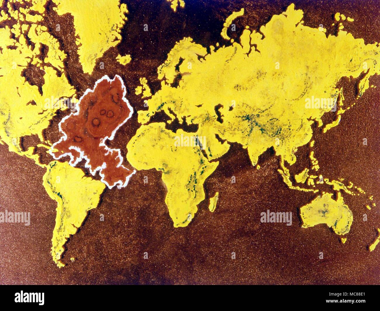 ATLANTIS Carte du monde durant la période de c'est la décadence. La forme et l'emplacement du continent perdu est basé sur les cartes publiées par la Société Théosophique au début du xxe siècle. Banque D'Images