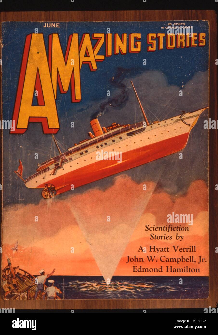 Phénomènes étranges 'Amazing Stories' veste. Juin 1930. Illustration pour 'Non-Gravitational' par Hyatt Vervill Vortex Banque D'Images