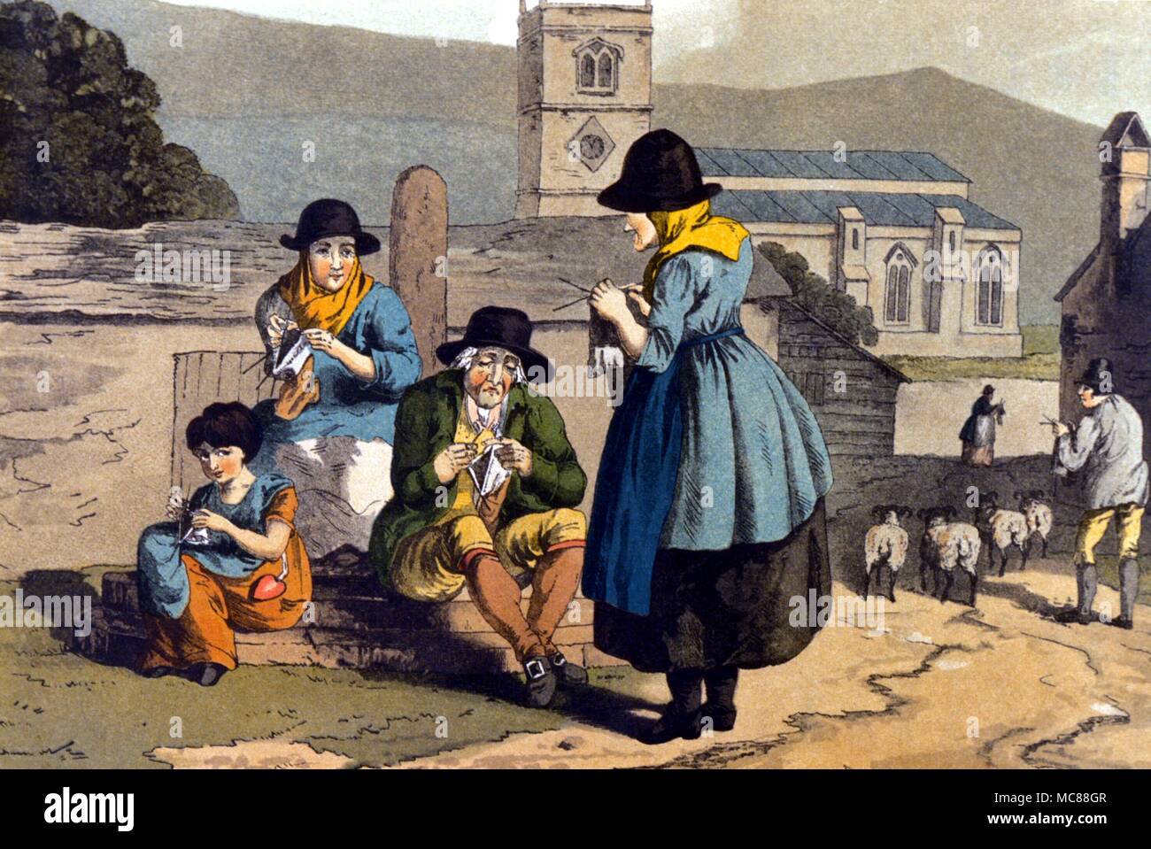 L'histoire britannique - début 19ème siècle Wensley Dale de tricots. À partir de l'édition 1885 de Richard Jackson's 'Les Costumes de Yorkshire'. Banque D'Images