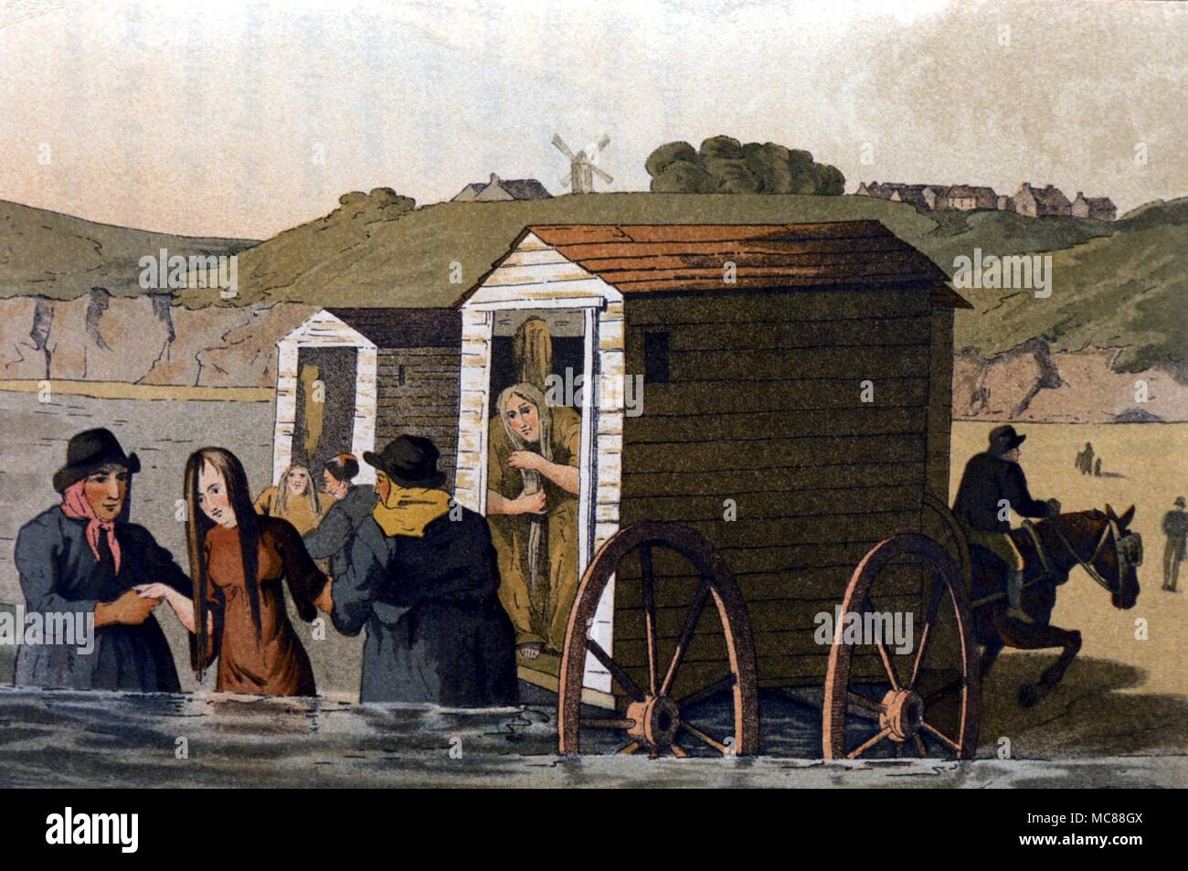 L'histoire britannique - début 19e siècle, les bains de mer à partir d'un panier de la mer. À partir de l'édition 1885 de Richard Jackson's 'Les Costumes de Yorkshire'. Banque D'Images