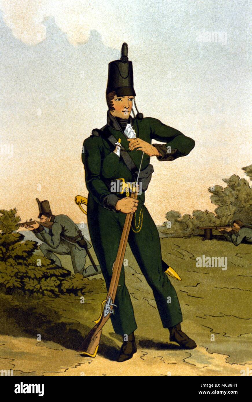 L'histoire britannique - début 19e siècle, la milice du Yorkshire du Nord. À partir de l'édition 1885 de Richard Jackson's 'Les Costumes de Yorkshire'. Banque D'Images